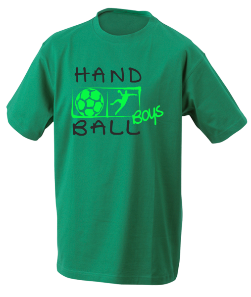Handballshirt boys in grün  mit Druck in schwarz und neongrün
